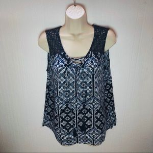 Women’s Navy Sleeveless Lace Up MultiShaped Top L
